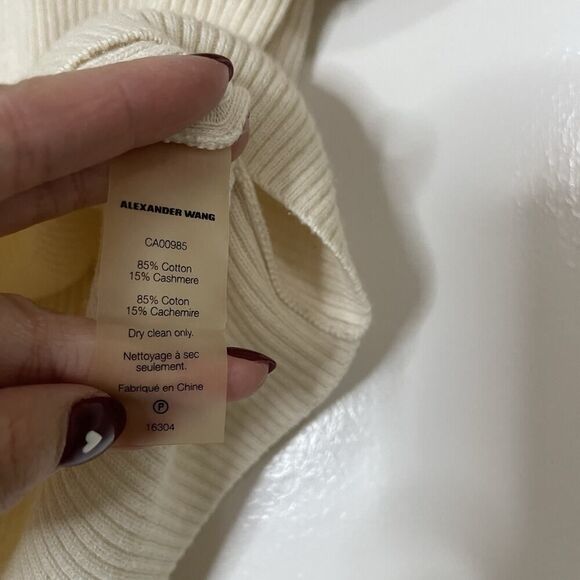 T Alexander Wang Ivory Yellow ribbed cropped lace up knit tshirt size medium - Picture 3 of 5